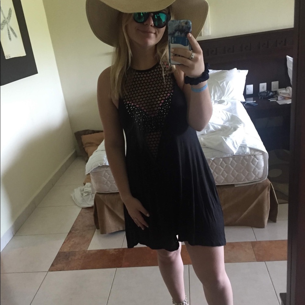 Lily Bleu Beach Black Mesh Net Coverup Tank Dress